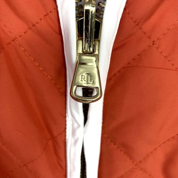 Lauren Ralph Lauren Reversible Quilted Vest Women's Sz L Orange & White Pockets - Picture 3 of 8